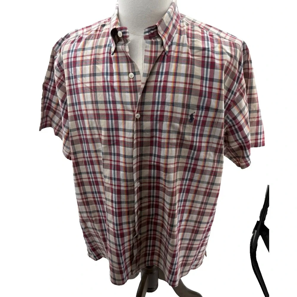 Polo Ralph Lauren Greggor Mens Short Sleeve Plaid Button Down Shirt Large
