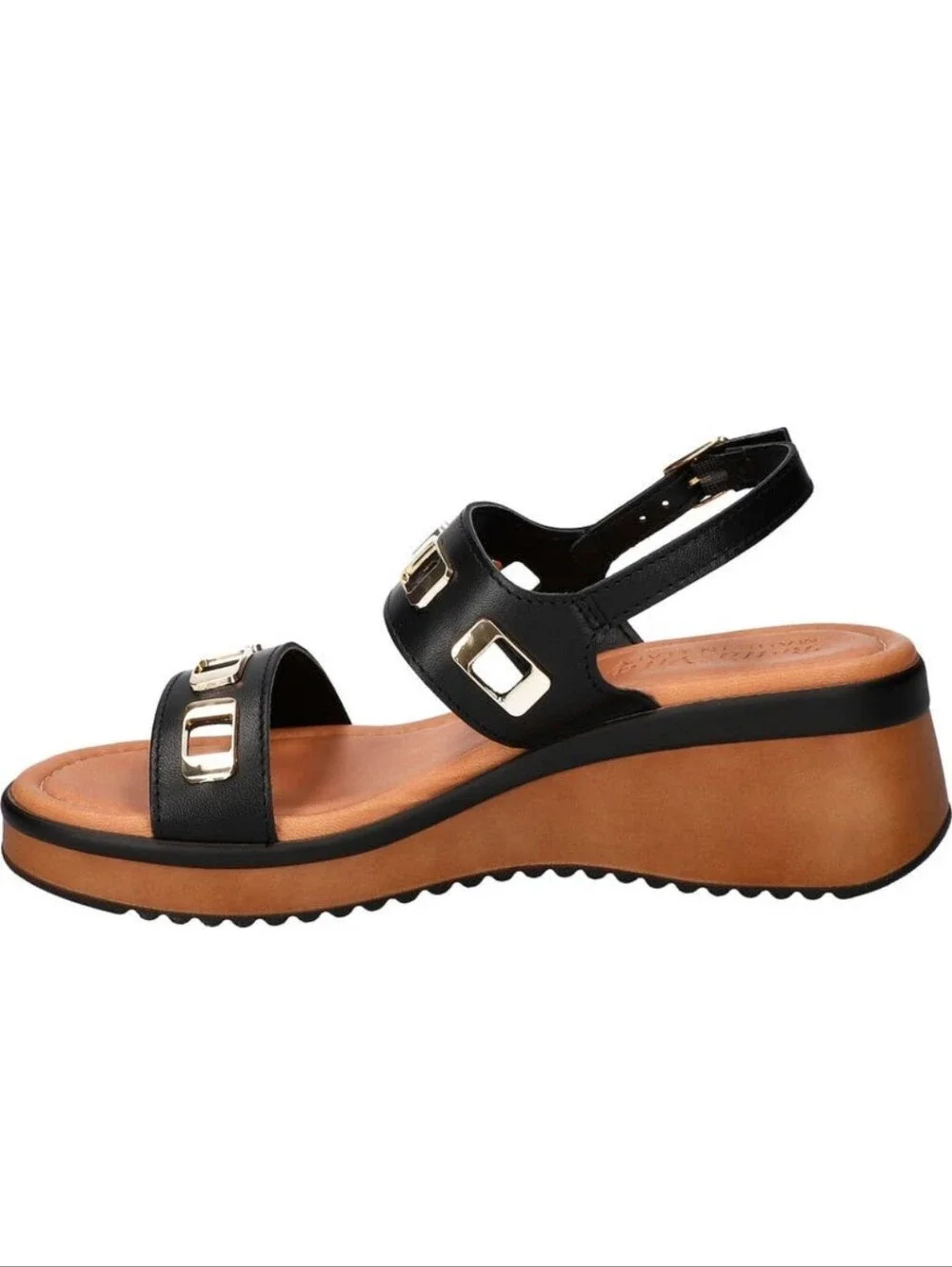 BELLA VITA ITALIAN LEATHER -NEW IN BOX- WEDGE SANDALS BLACK 6.5