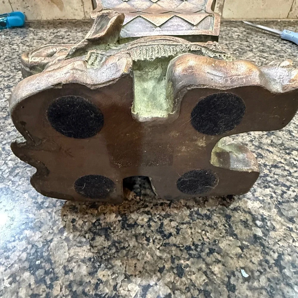 Vintage Style Bronze Colored  Elephant Planter Decorative Basket Animal Statue