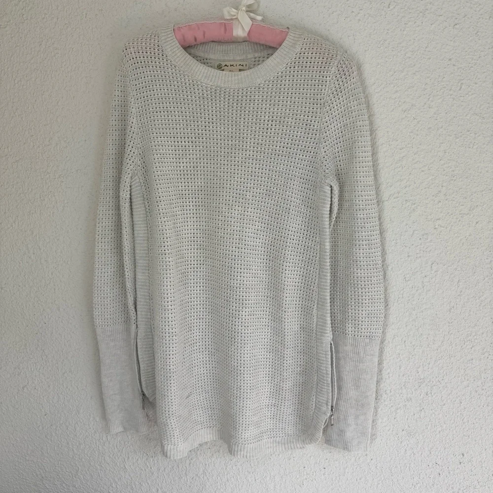 Open weave cotton blend white sweater