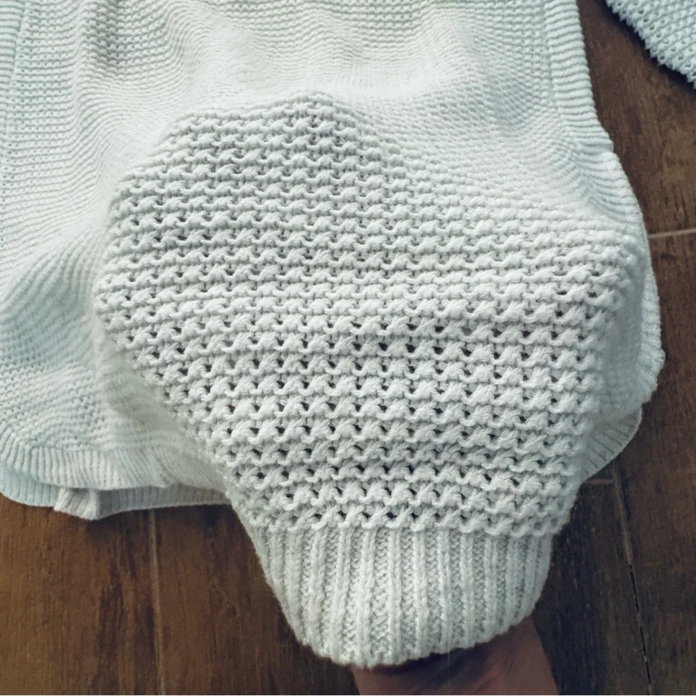 Open weave cotton blend white sweater