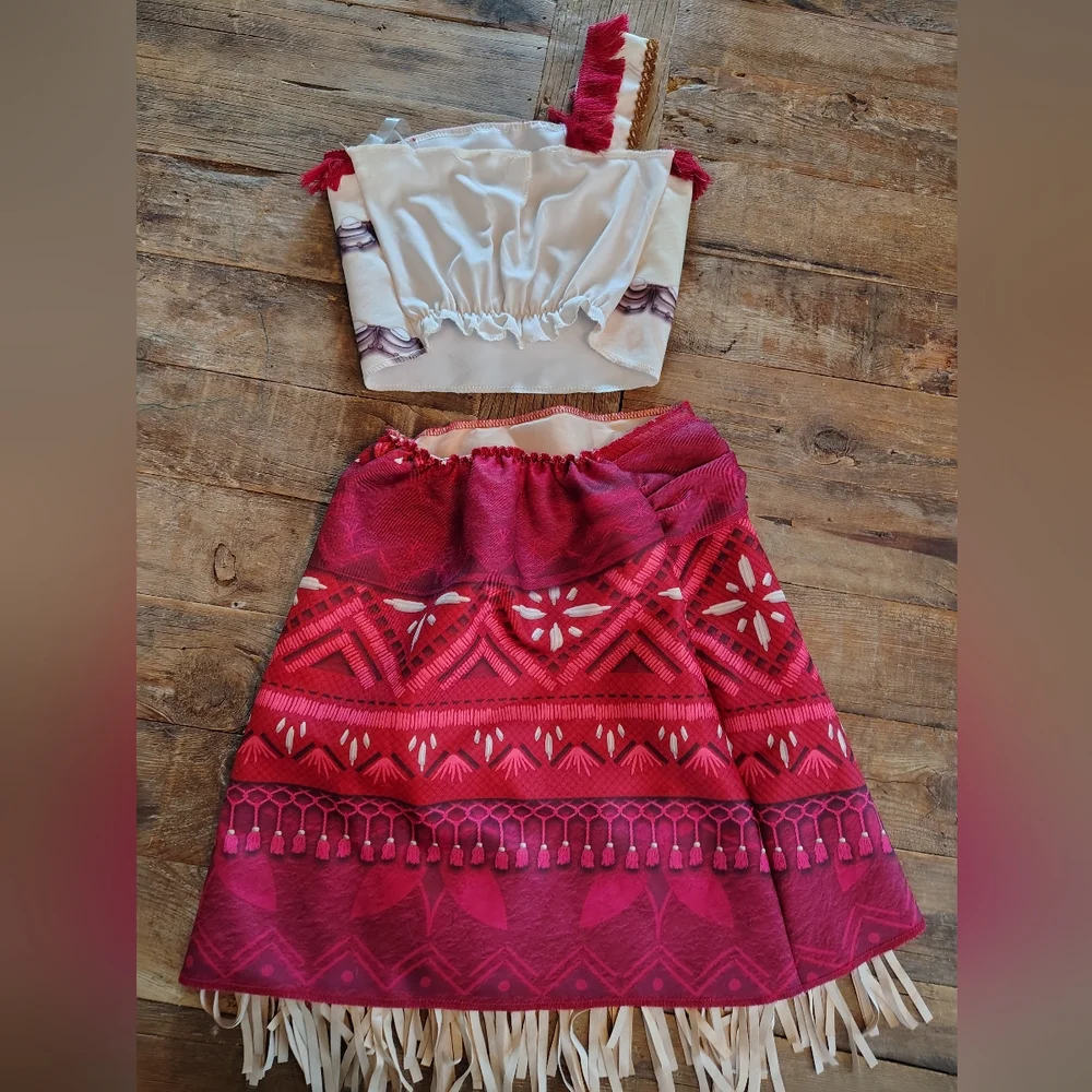 Disney Moana‎ 2 Costume Girls Size 4-6 Two Piece Outfit Skirt & Top