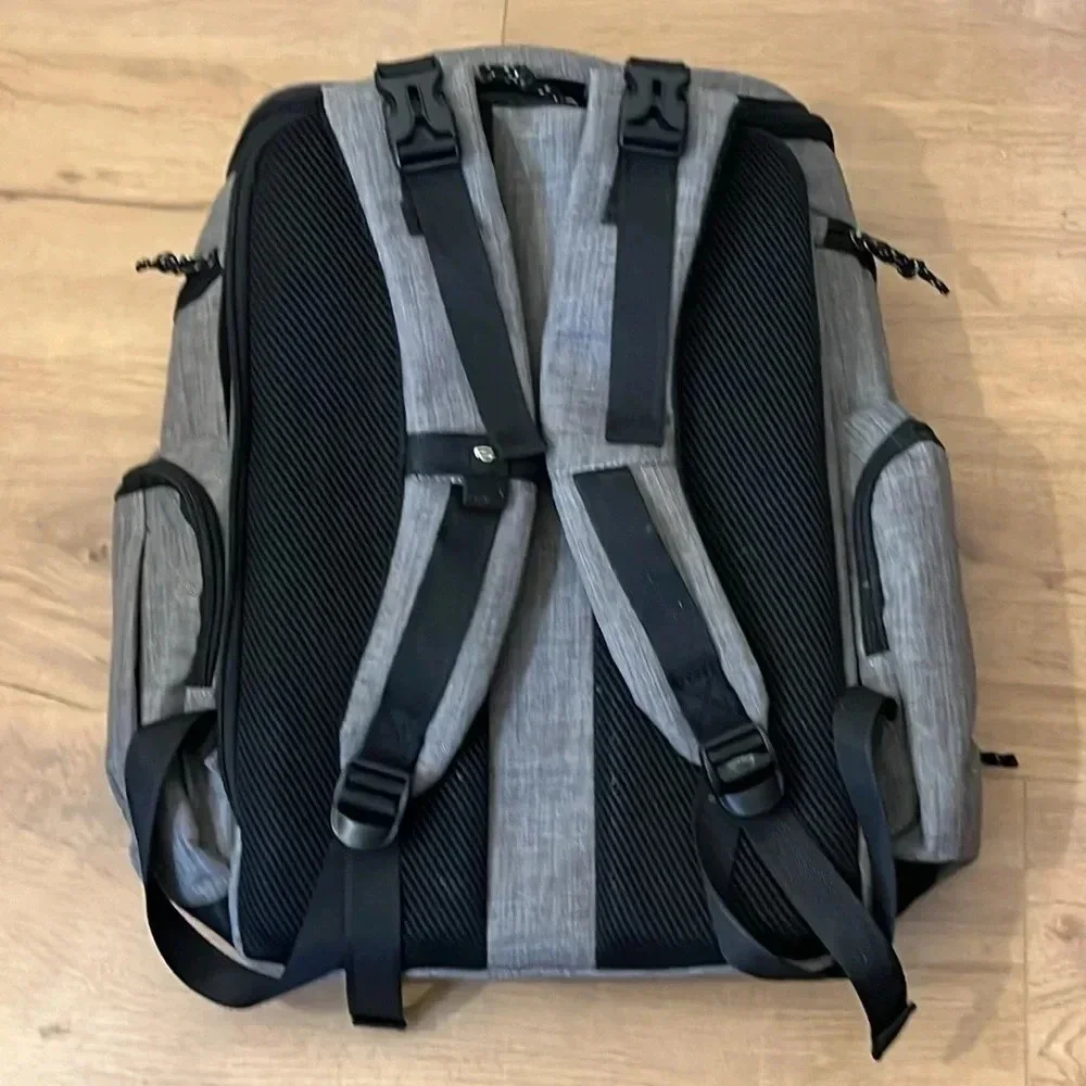 Mancro | Full size Diaper bag for baby Backpack with cooler holds bottles gray
