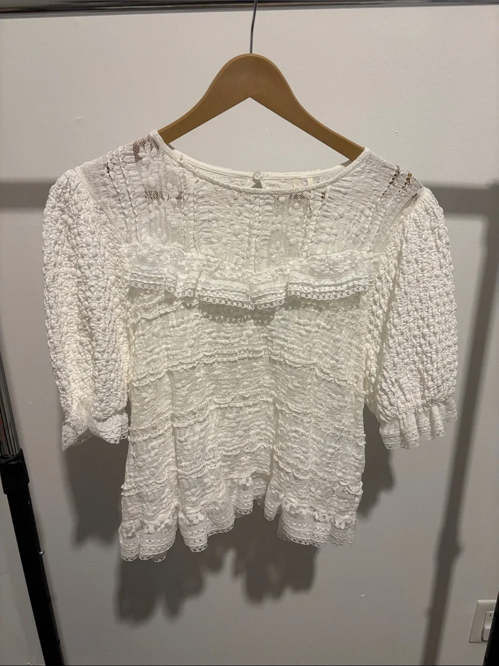 Anthropologie Cream Lace Ruffle Peasant Blouse