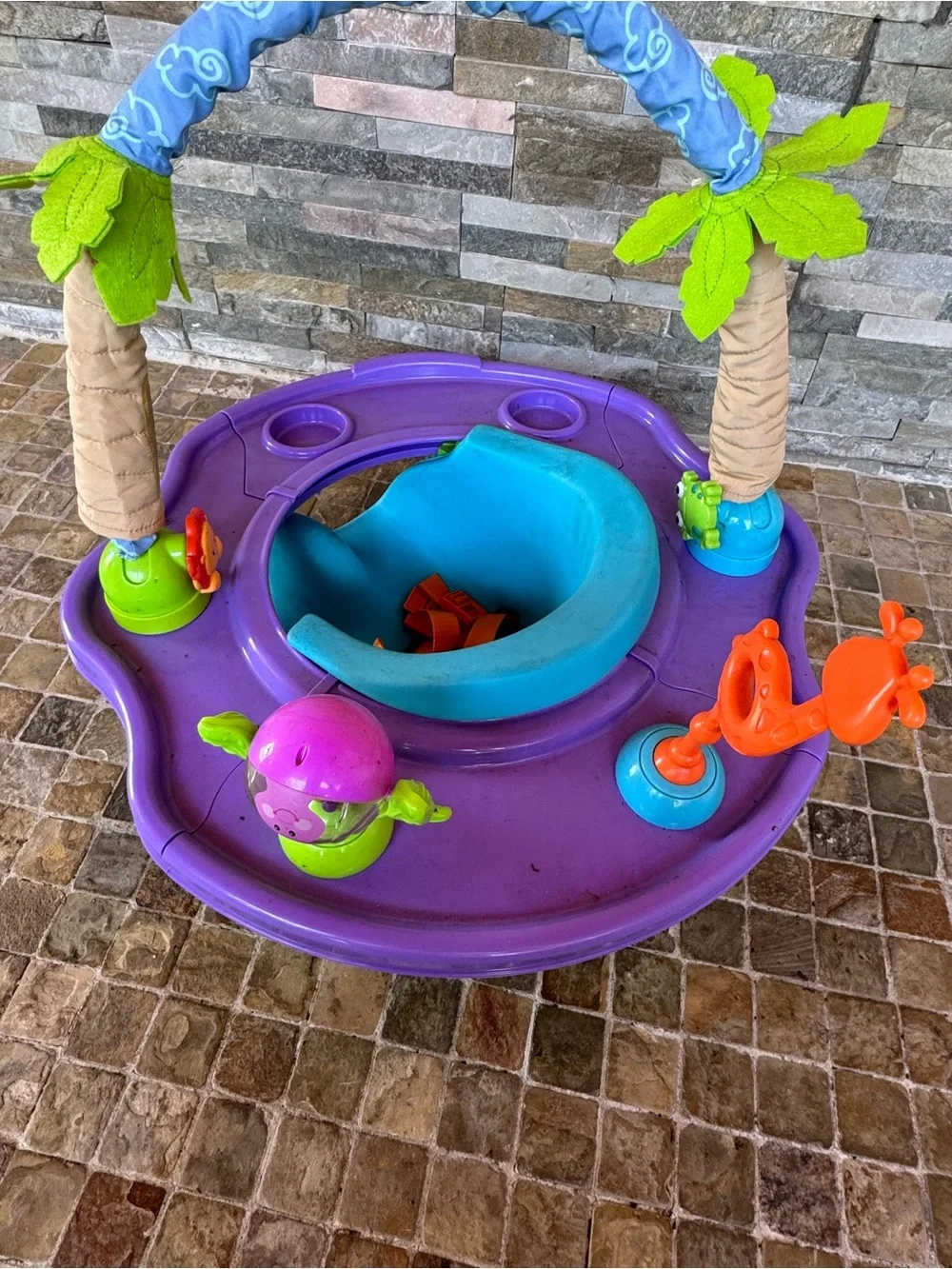 Purple & Teal Baby Activity spinning Seat with Hanging Jungle Toys