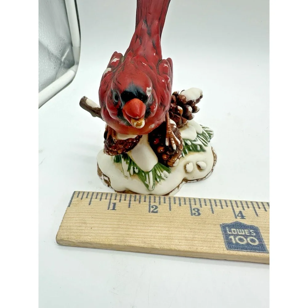 Classic Treasures Porcelain Red Cardinal Bird Figurine Winter Snow Pine Cone 5