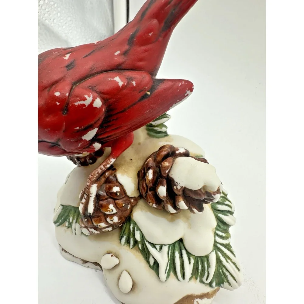 Classic Treasures Porcelain Red Cardinal Bird Figurine Winter Snow Pine Cone 5