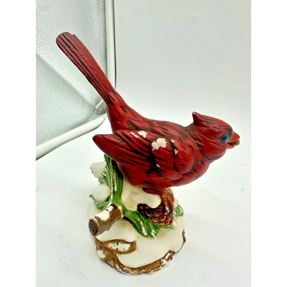 Classic Treasures Porcelain Red Cardinal Bird Figurine Winter Snow Pine Cone 5
