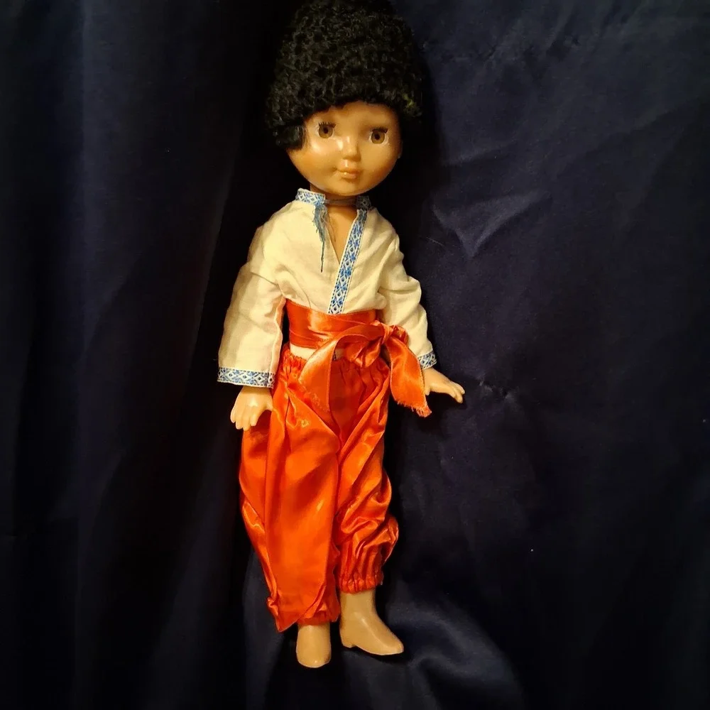 Rare HTF 70s USSR Vintage Soviet Russian Plastic Boy Doll 19 inch Native Costume