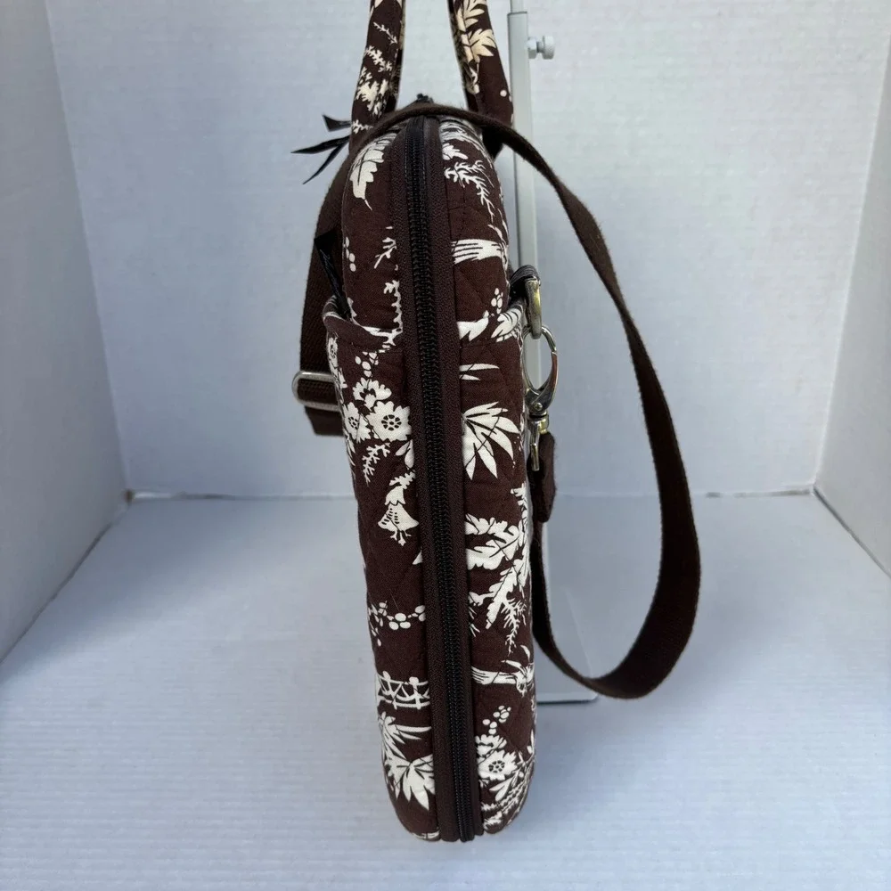 Vera Bradley Java Blue‎ Quilted Laptop Messenger Bag Brown Floral Pagoda Case