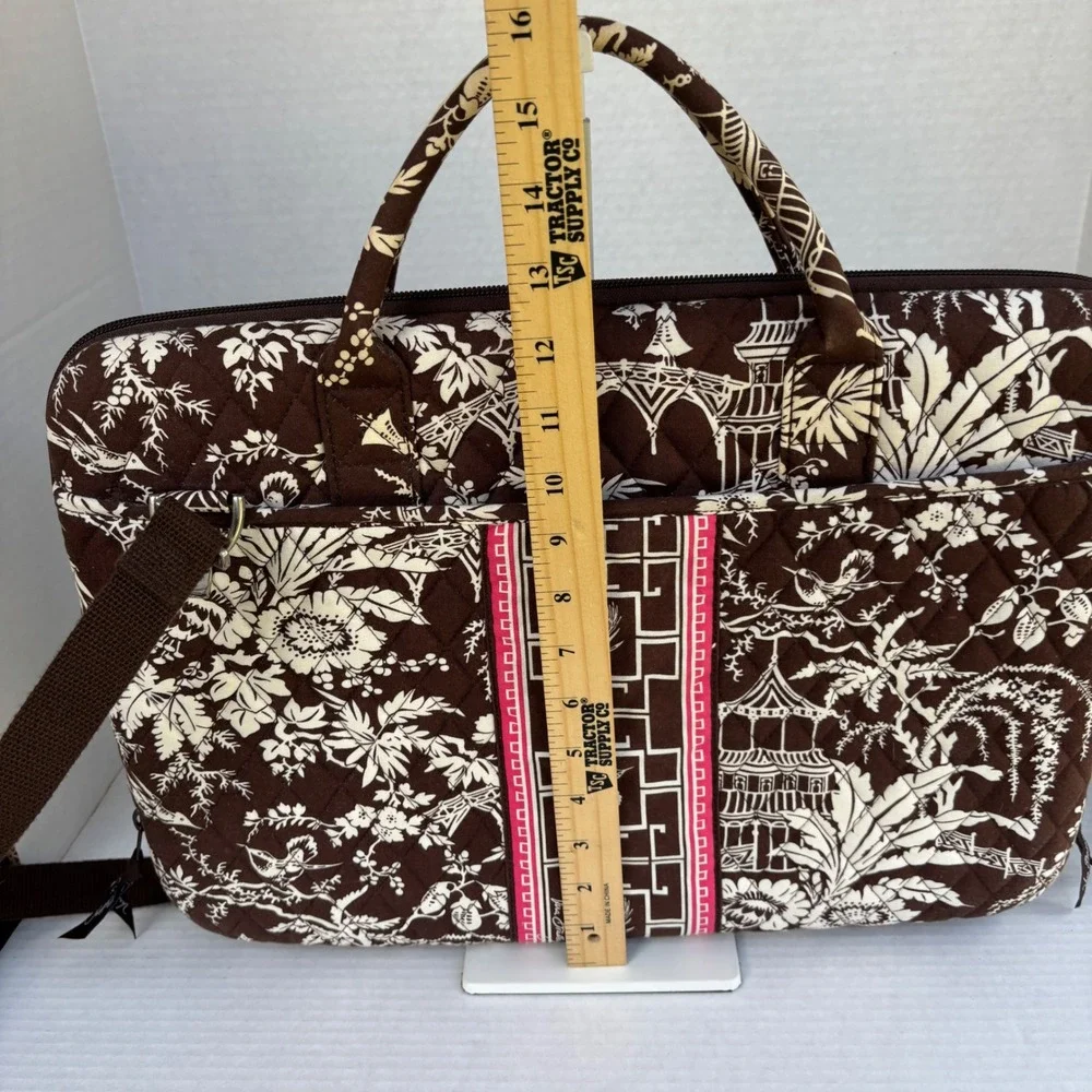 Vera Bradley Java Blue‎ Quilted Laptop Messenger Bag Brown Floral Pagoda Case