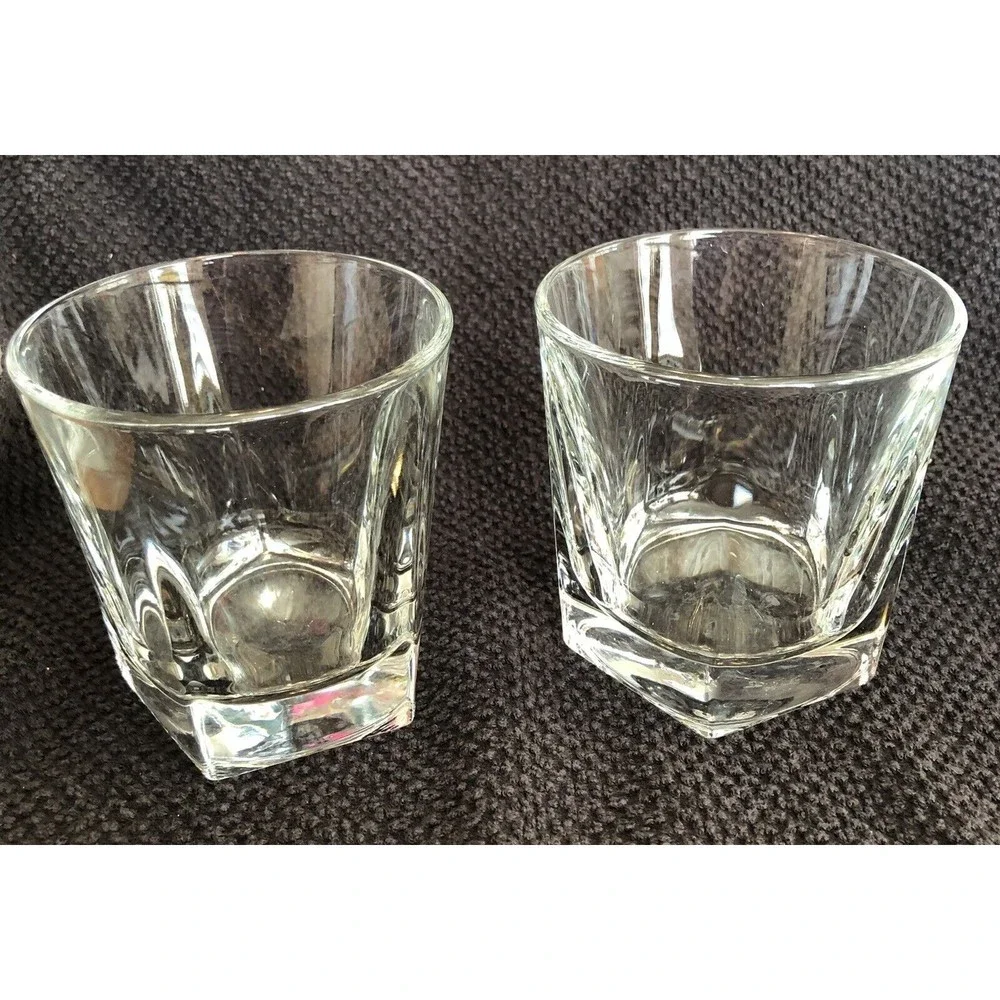 Faceted Bourbon Glass Rocks Glasses 12.5oz set of 2 Heavy‎ Duty Bottoms Drinks