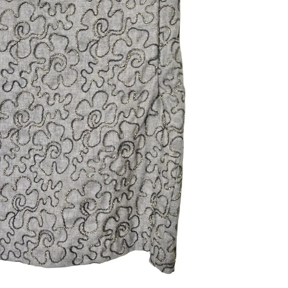 Comme Des Garcons Vintage Skirt Size Small Wool Midi Gray Embroidered Floral