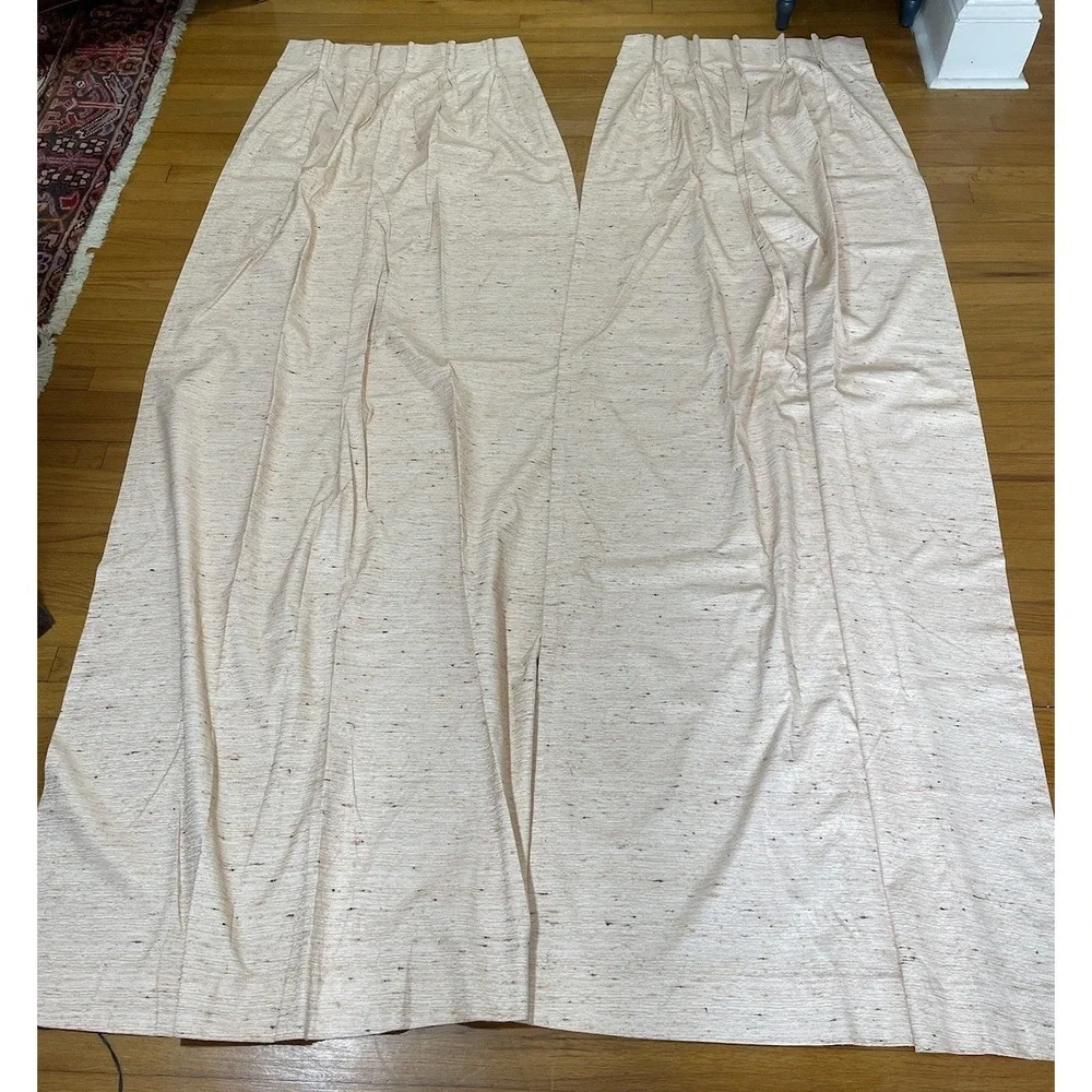 Vintage Tan Tweed Drapes 2 Curtain Panels‎ Pinch Pleat MCM 22 X 83 ea