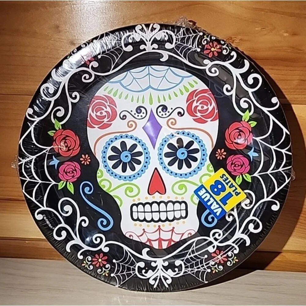 Day of the Dead Dia De Los Muertos Round Plates 18ct 10.5