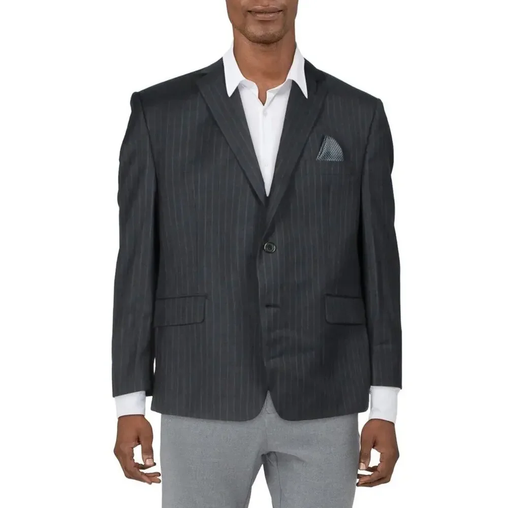 $699 NWT RALPH LAUREN ULTRAFLEX PINSTRIPE BLACK‎ SUIT JACKET MEN’S 46R