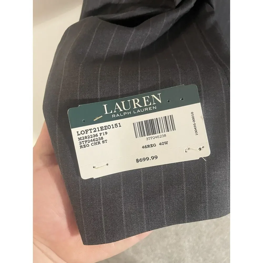 $699 NWT RALPH LAUREN ULTRAFLEX PINSTRIPE BLACK‎ SUIT JACKET MEN’S 46R