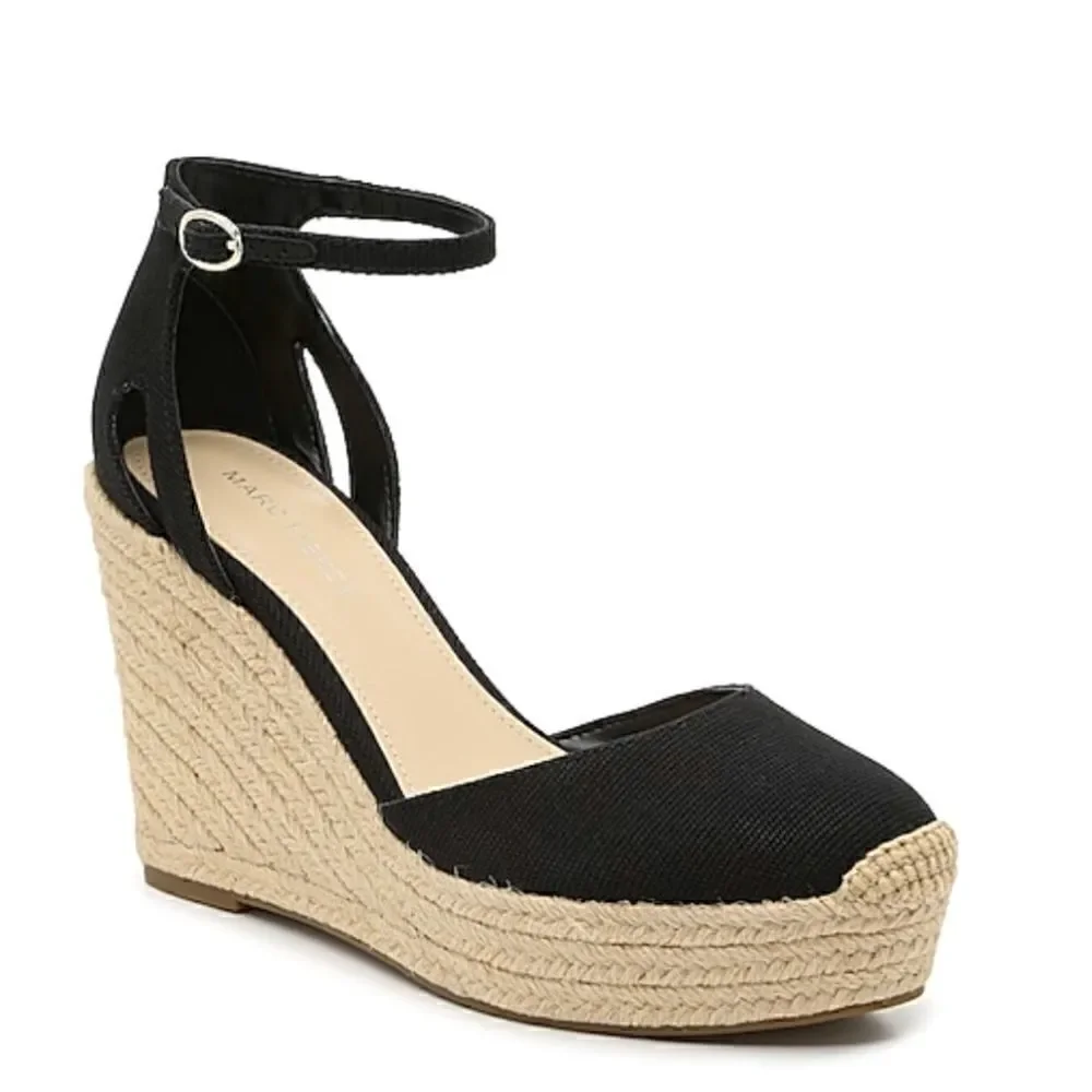 Marc Fisher Teelan Esapdrille Wedge Sandals Black