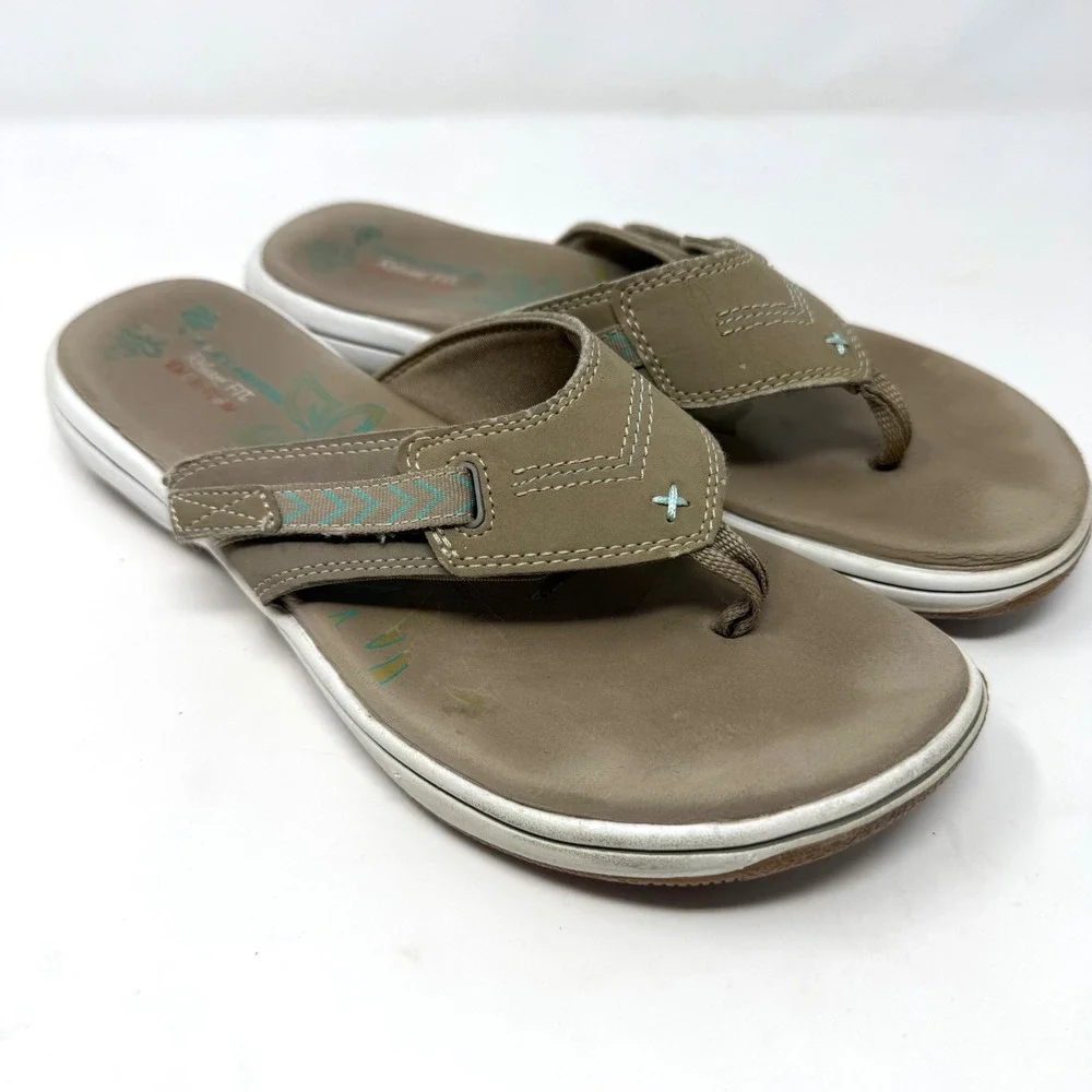 Skechers Bayshore Flip Flop Relaxed Fit Memory Foam Taupe Thong Sandals Women 10