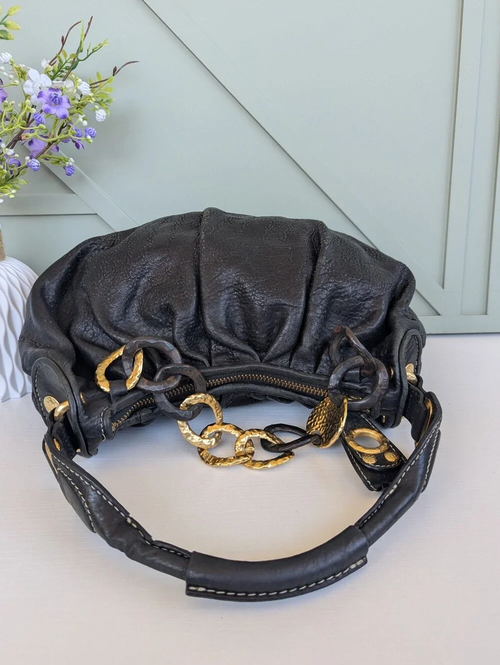 vintage Juicy Couture black leather hobo shoulder bag