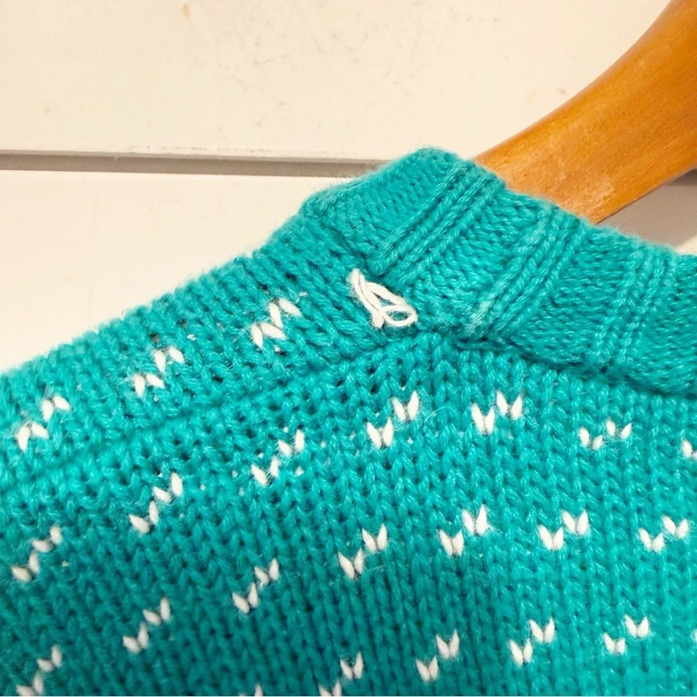Vintage Eddie Bauer Mens Bird's Eye Teal Crewneck 100% Cotton Sweater Size Large