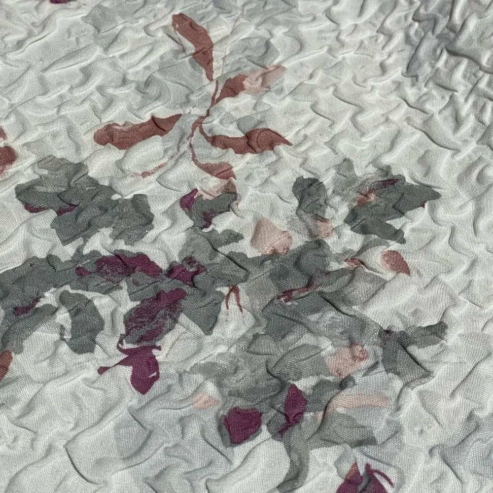 DKNY “Jasper” White Textured Fabric Shower Curtain w/Multicolor Floral Designs