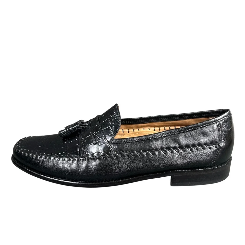 Florsheim Pica Mens Black Croc Embossed Leather Tassel Loafers Dress Shoes 13D