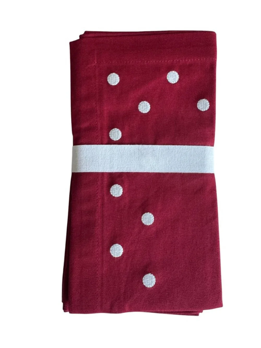 Pottery Barn Polka Dot Embroidered New Set Of Four Red White