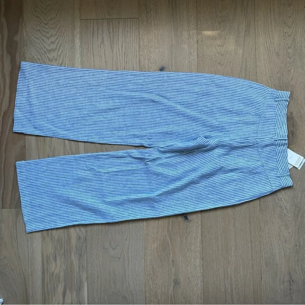 NWT Mango Striped Linen Blend Trousers Blue and White 2