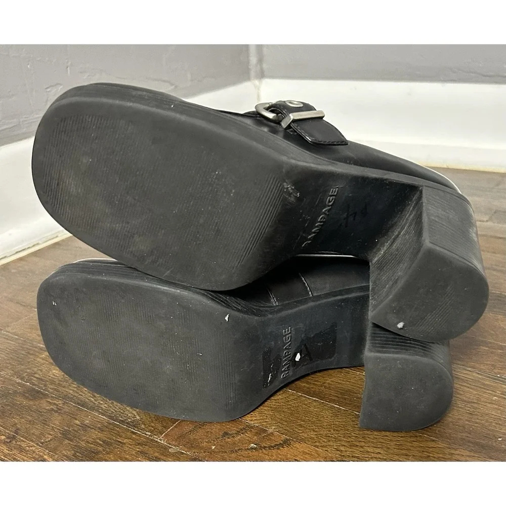 vintage 90s Y2K black faux leather chunky platform loafer heels Size 8M