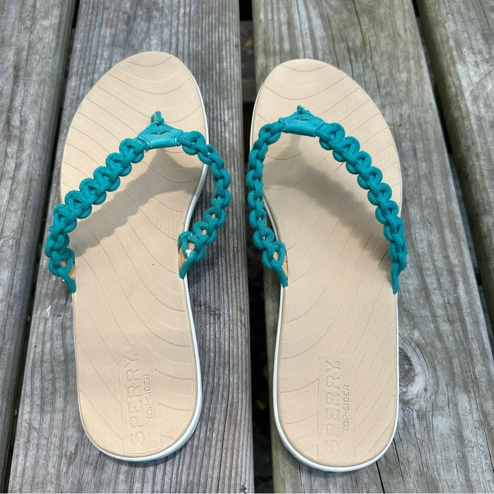 Sperry Seabrooke Current Thong Sandals Braided Turquoise Leather Size‎ 9