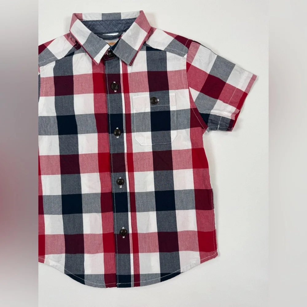 GYMBOREE Toddler Boys’ 100% Cotton Buffalo Plaid Short Sleeve‎ Button Down 2T