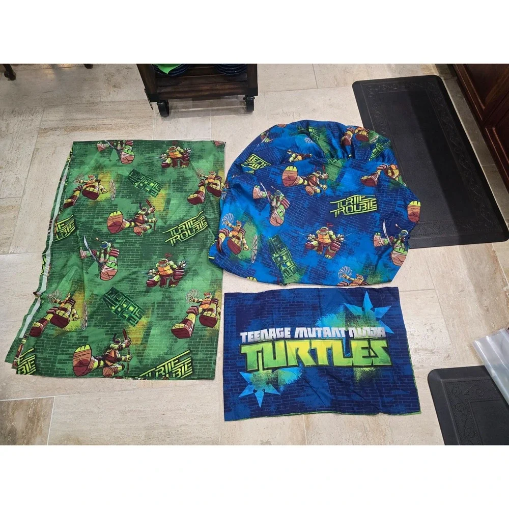 TMNT 3pc‎ Bedding Turtle Power Twin Flat Fitted 1 Pillowcase Polyester Kids Room