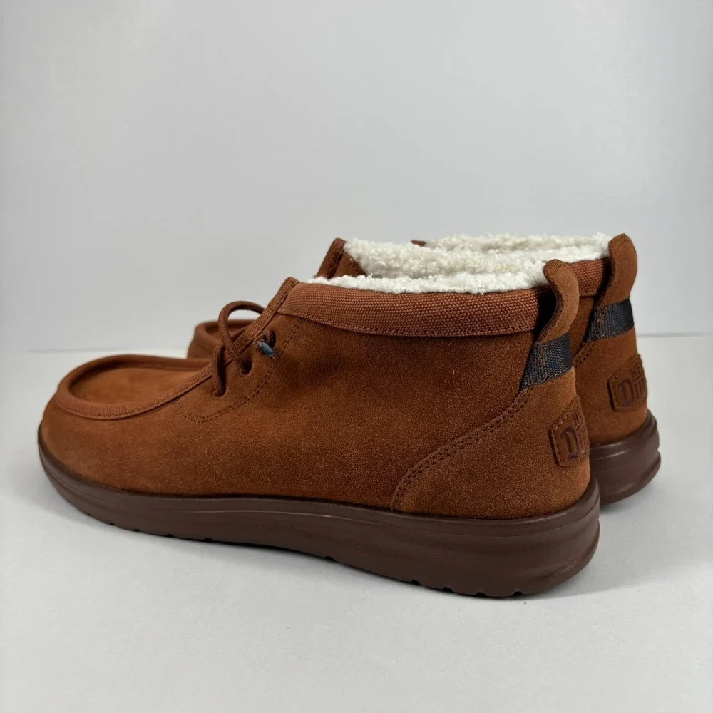 HEYDUDE Wally Mid GripR Warmth Men's‎ 13 Brown Suede Faux-Shearling Chukka Boots