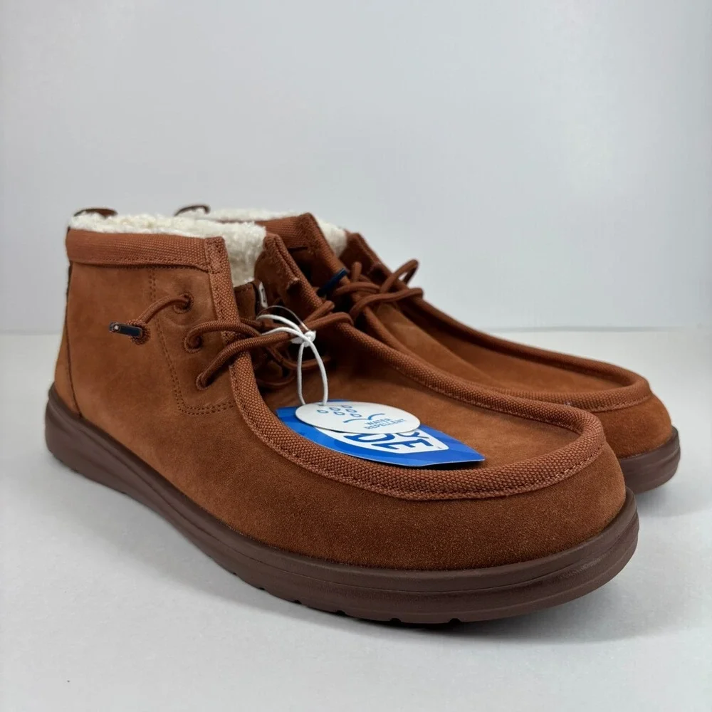HEYDUDE Wally Mid GripR Warmth Men's‎ 13 Brown Suede Faux-Shearling Chukka Boots