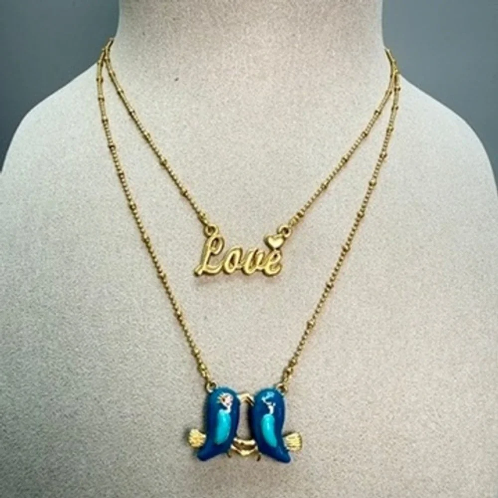 Betsey Johnson Love Bluebird Double Layer Necklace 15