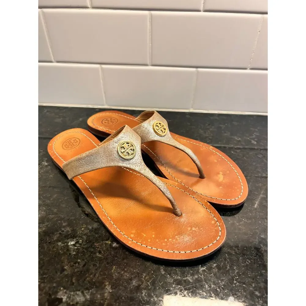 Tory Burch Women Cameron Metallic Flip Flops Thong Sandals Saharian Metallic 8.5