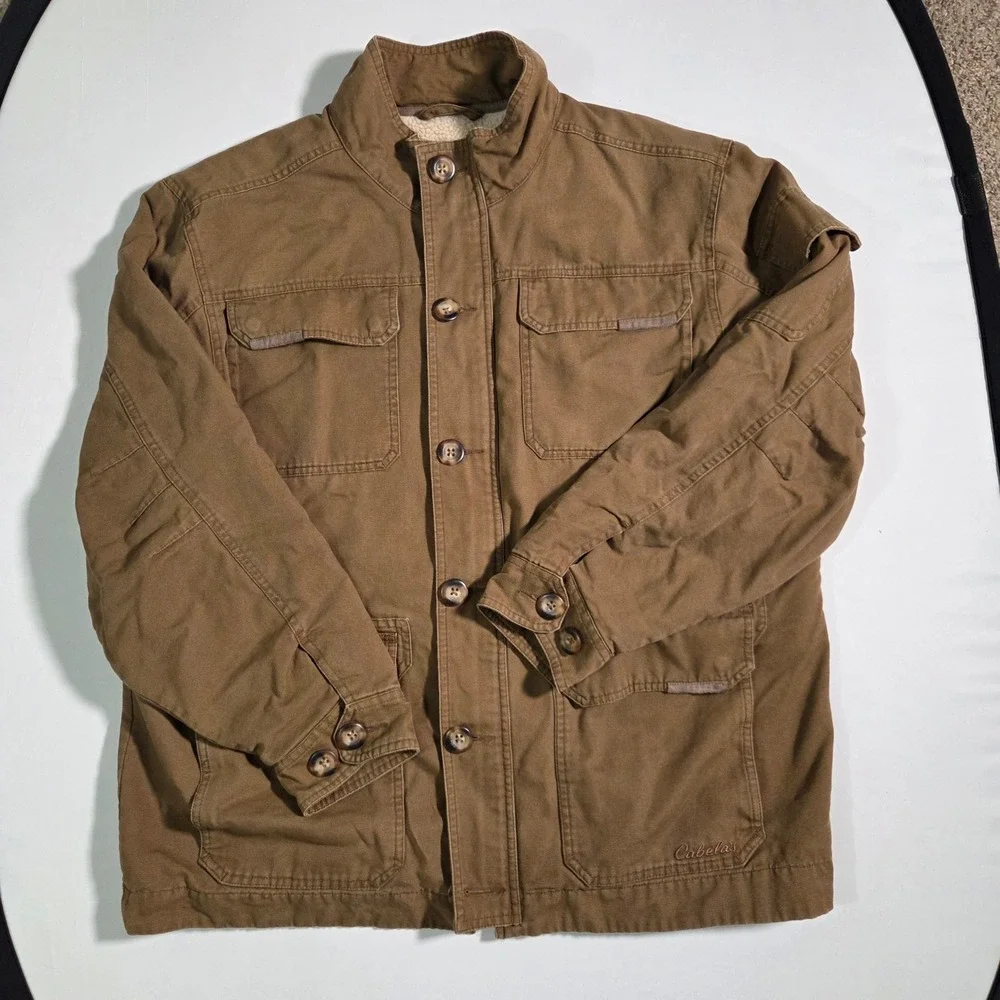 Cabelas Chore Jacket Mens‎ XL Canvas Sherpa Lined Field Coat Brown