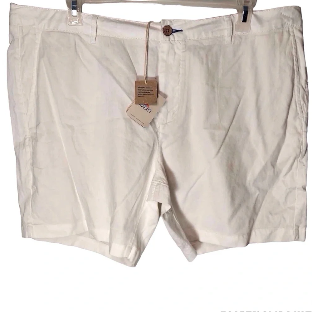 Faherty Tradewinds Mens Cream Linen Blend Shorts Size 42 X 7.5