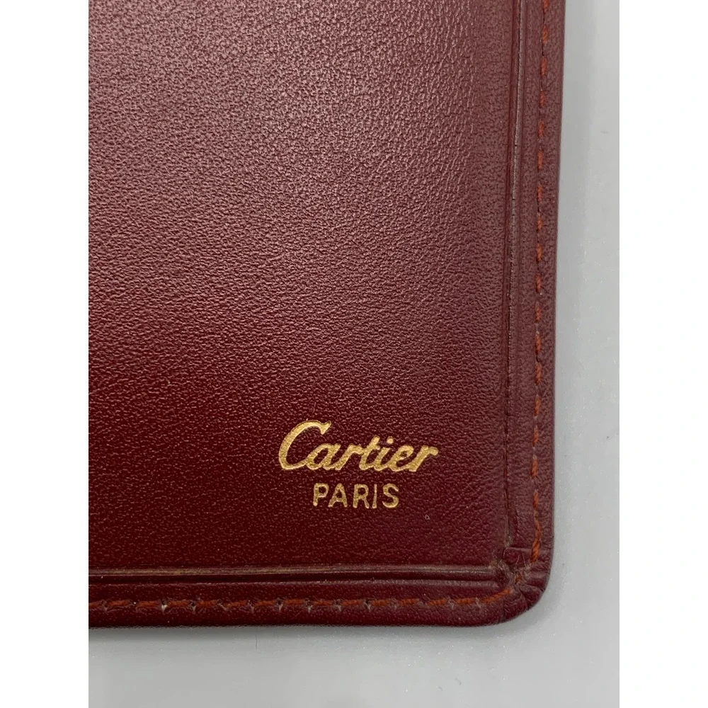 Cartier Must de Cartier Burgundy Leather Long Bifold Wallet Gold Corners #674