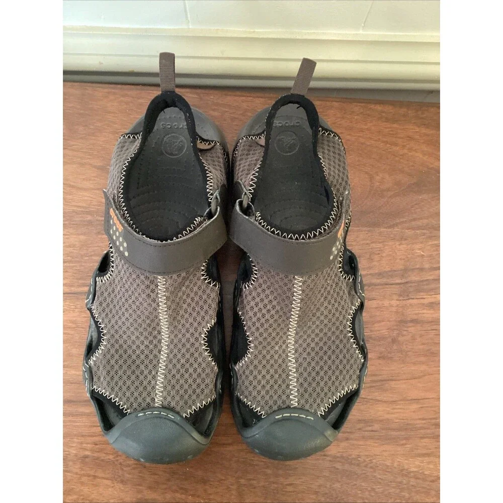 CROCS 15041 Men’s Sz 9 Brown SwiftWater Mesh Fisherman Deck Sandals Water Shoes