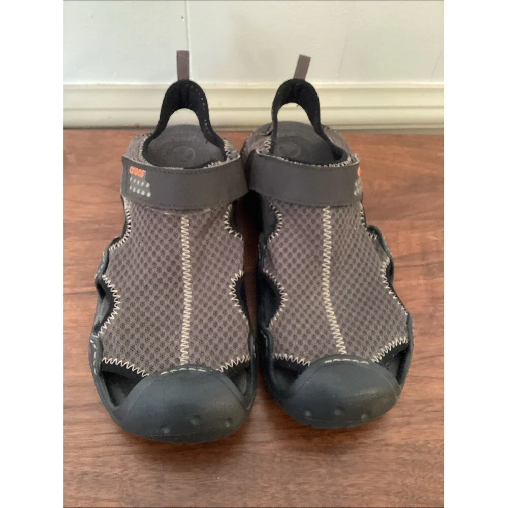 CROCS 15041 Men’s Sz 9 Brown SwiftWater Mesh Fisherman Deck Sandals Water Shoes