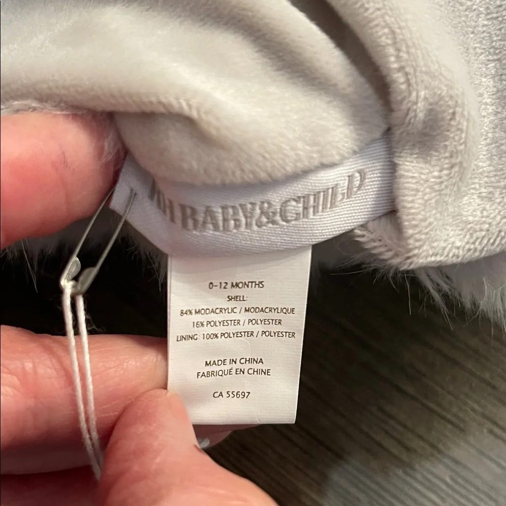 Restoration Hardware LUXE Fur Baby Animal Hood - Grey - 12 Months NWT
