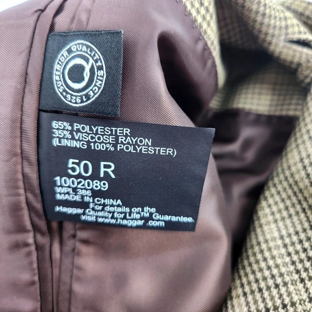 NWT Haggar Multitasker Blazer Mens 50R Brown Micro Check Sport Coat