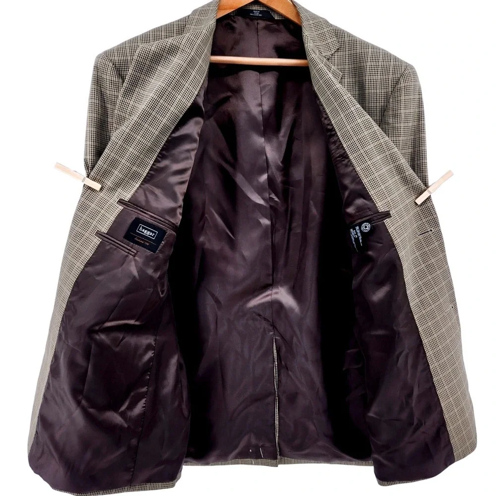 NWT Haggar Multitasker Blazer Mens 50R Brown Micro Check Sport Coat