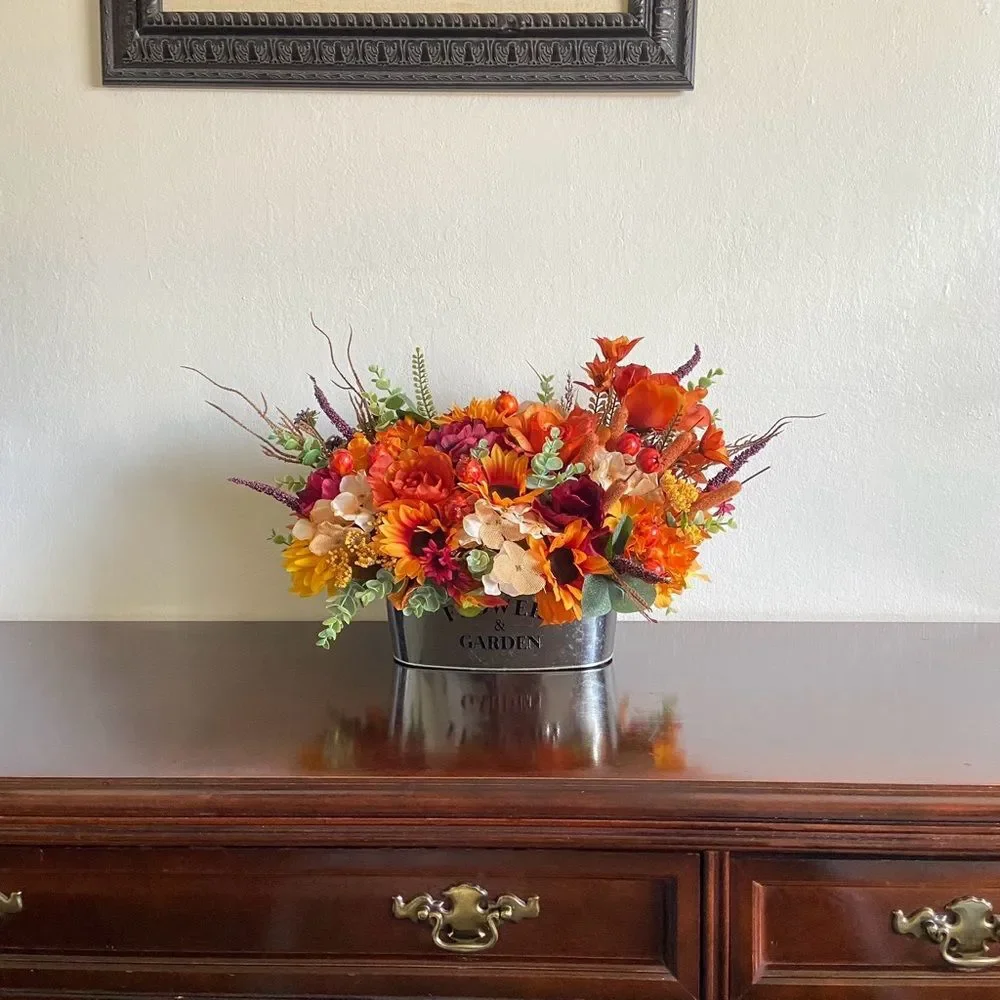 Faux Floral Bouquet With Orange Roses/Sunflowers