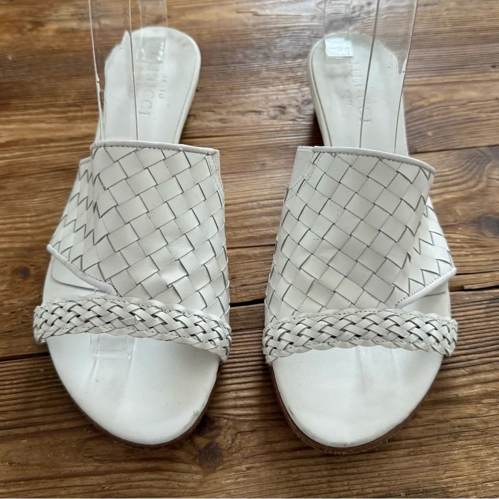 Sesto Meucci Slip on Mule Sandals White Woven Leather Italy Women's 8.5 EUC