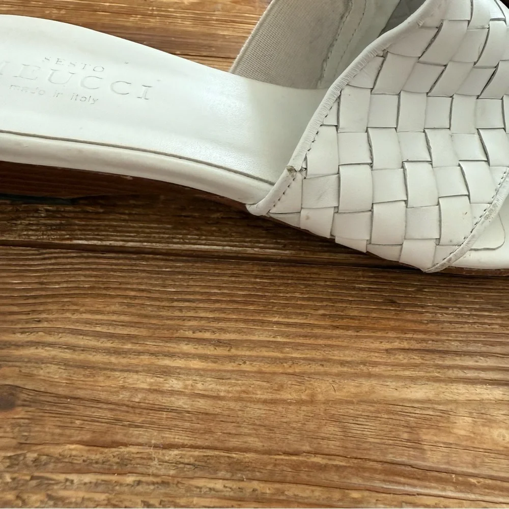 Sesto Meucci Slip on Mule Sandals White Woven Leather Italy Women's 8.5 EUC