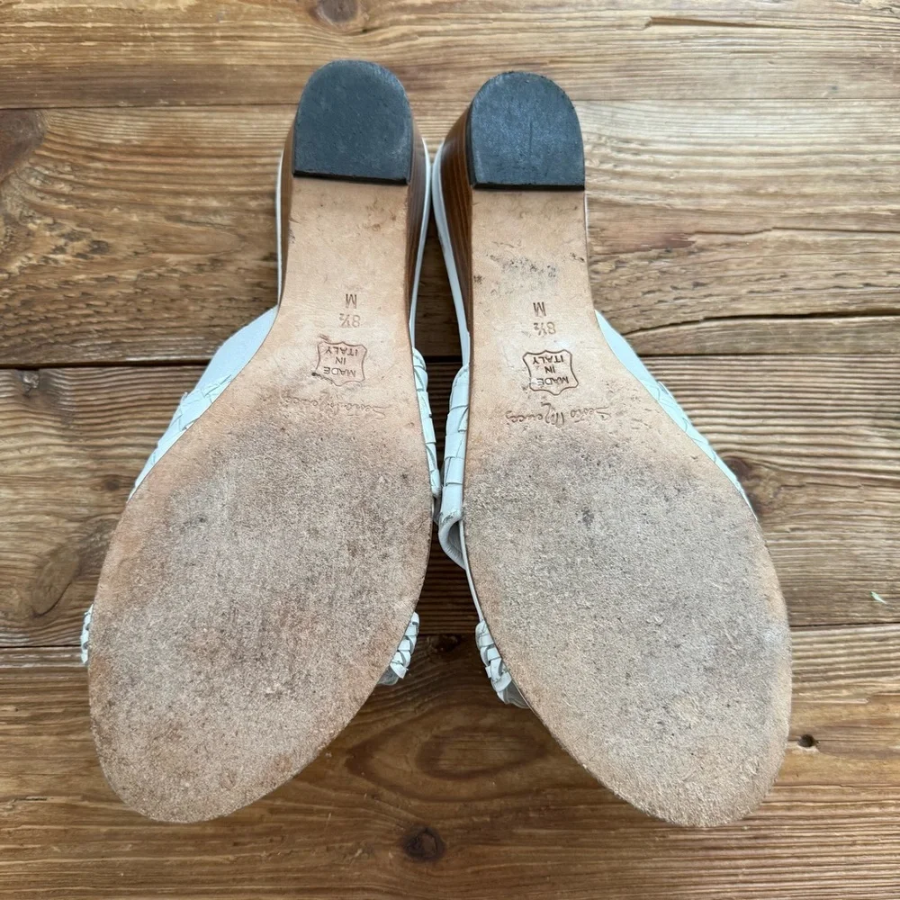 Sesto Meucci Slip on Mule Sandals White Woven Leather Italy Women's 8.5 EUC