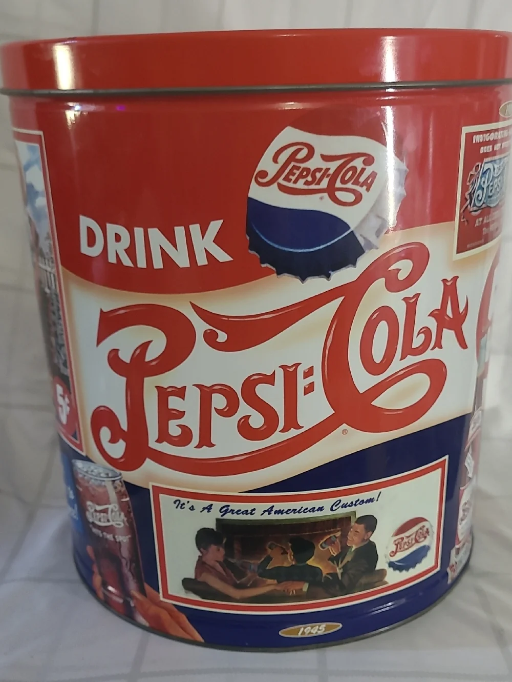 Vintage Coca Cola Pepsi-Cola Retro Red White Blue Storage Tin